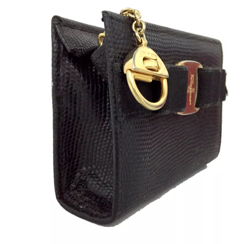 Authentic Salvatore Ferragamo Vara Ribbon Leather Cosmetic Pouch Bag Black - Picture 2 of 11